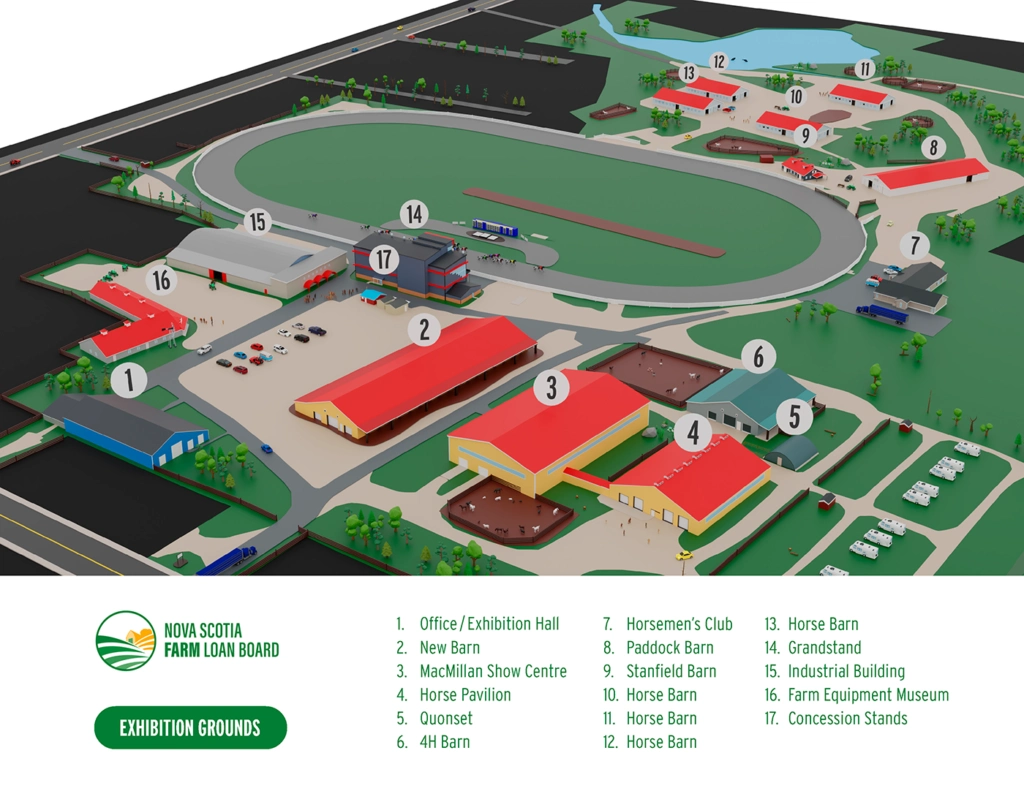 Stylized map of the Truro Exhibition Grounds.